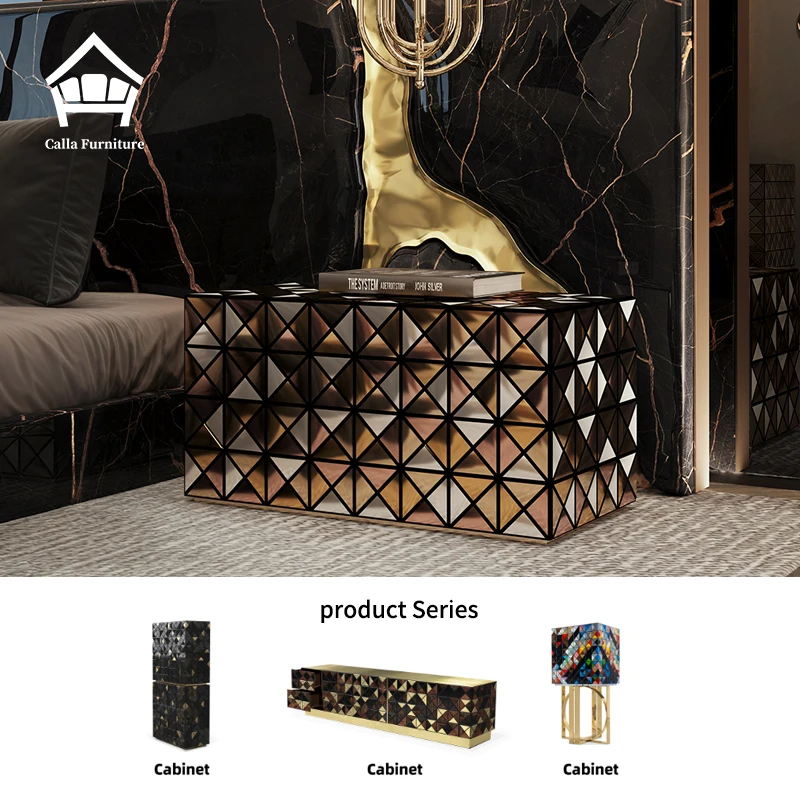 

High-end Modern Bedside Cabinet Designer Villa and Mansion Bedroom Storage Cabinet Set