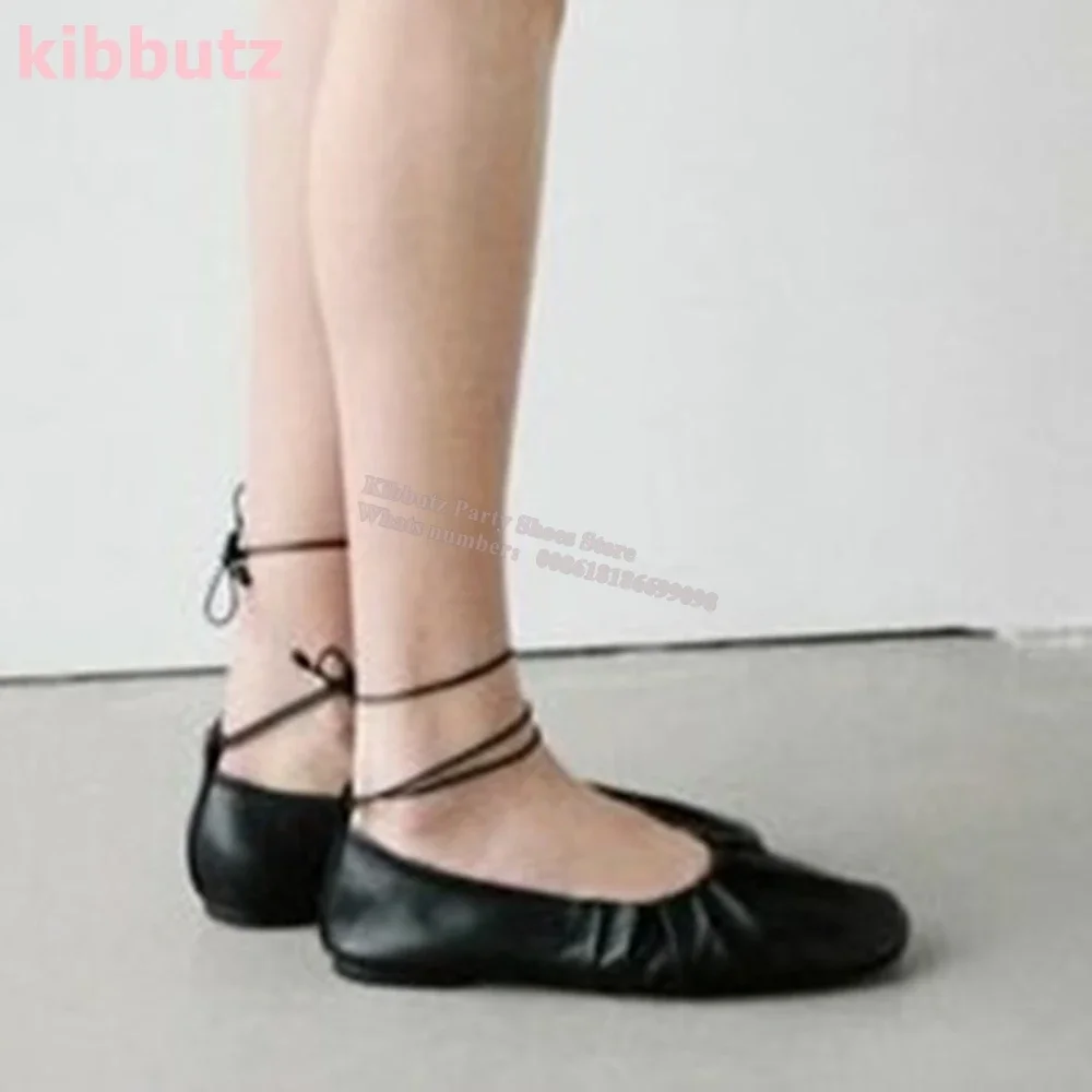 

Cross Strap Ballet Pumps Leather Round Toe Flat with Solid Color Slip-On Fashion Concise Elegant Novelty Dress Party Women Shoes