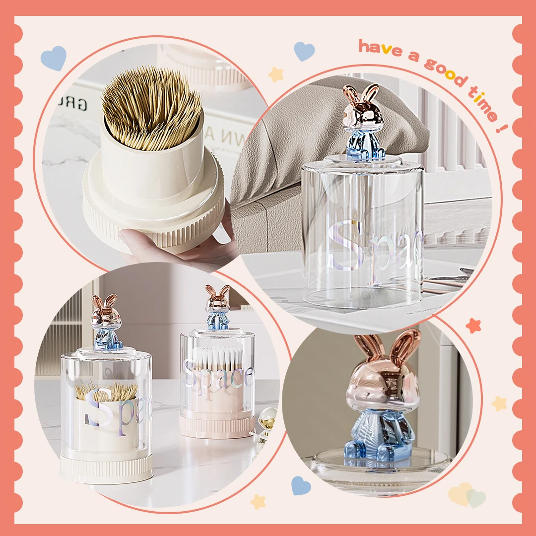 1pc Toothpick Storage Box Cotton Swab Storage Box Dental Floss Storage Box Desktop Creative Rabbit Toothpick Holder