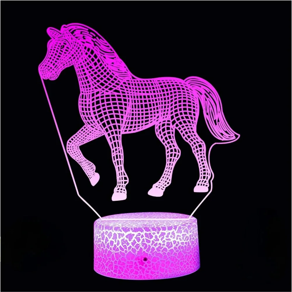 Horse Gifts for Kids Night Lights 7 Color Changing Horse Lamp LED USB Nightlight Children Room Decor Birthday Christmas Gift