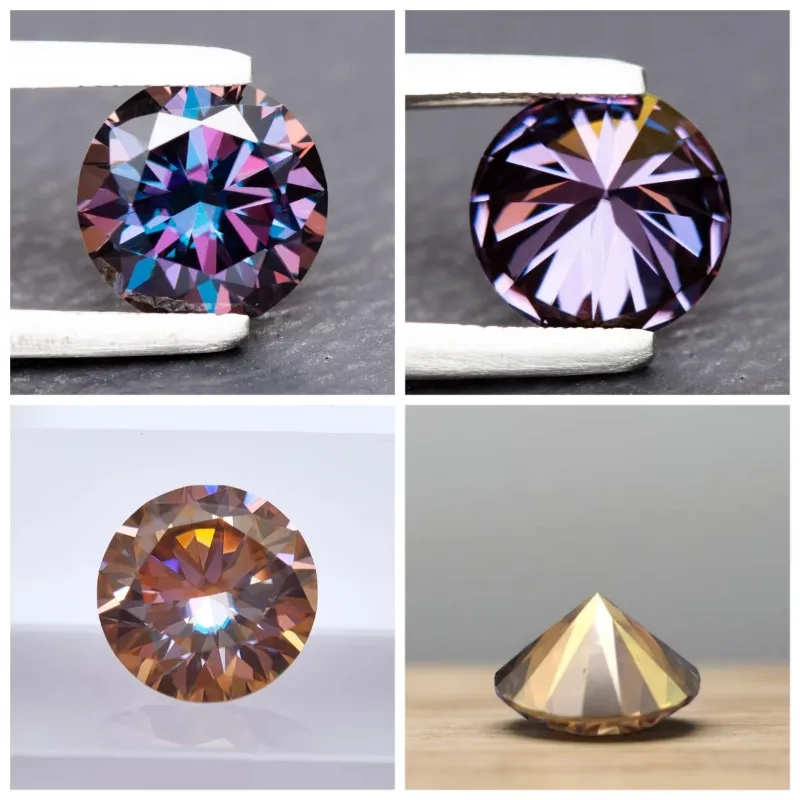 Moissanite Stone Round Cut Rainbow Purple Color DIY Charms Jewelry Making Ring Necklace Earrings Main Materials Certificate