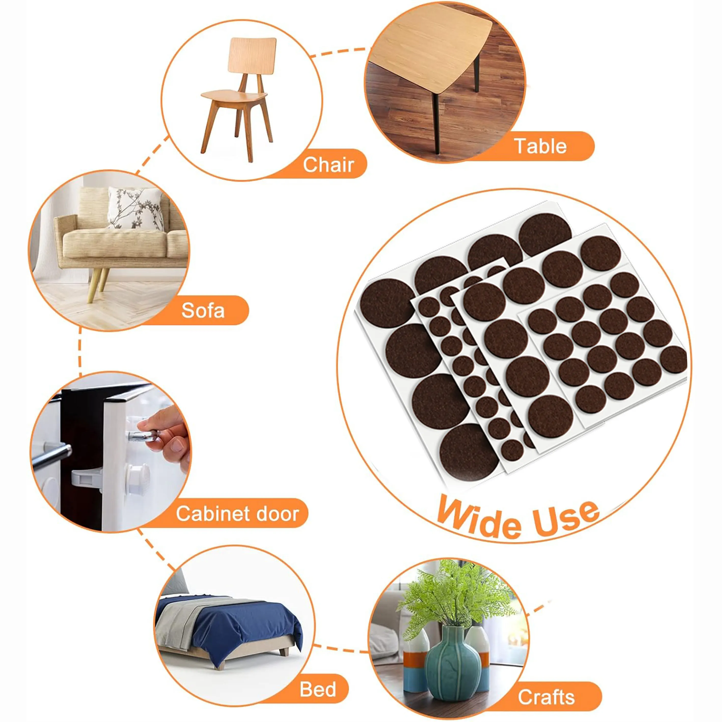 240PC Felt Chair Leg Pads, Floor Protectors Furniture Legs Table Leg Covers Furniture Accessorie,Self Adhesive