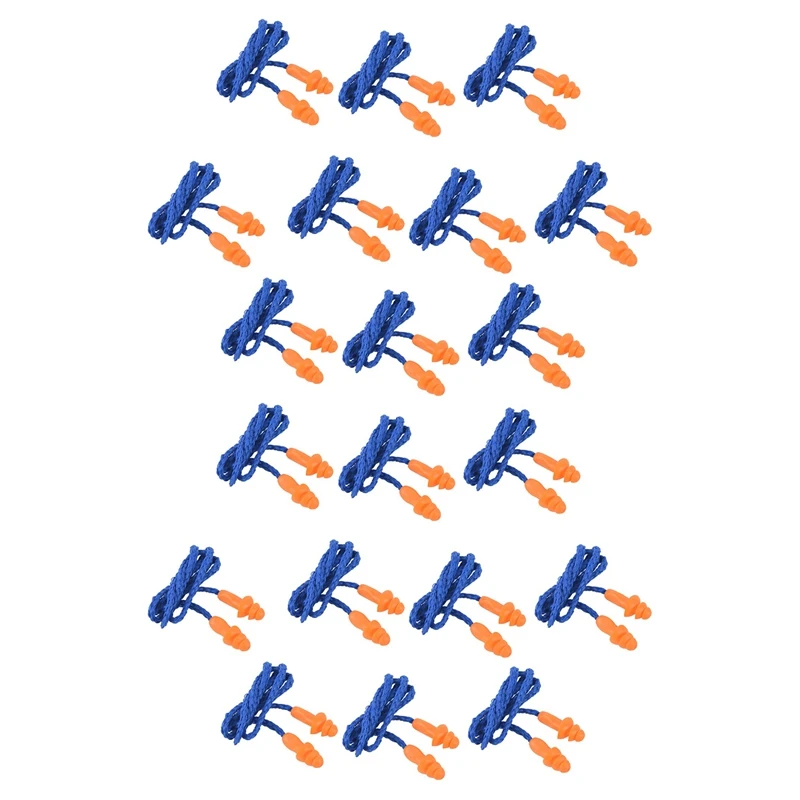 

A86G-20 Pcs Safety Silicone Soft Ear Plugs - Hearing Protection Muffs With Cord - Noise For Work Home Sleeping Blue Orange