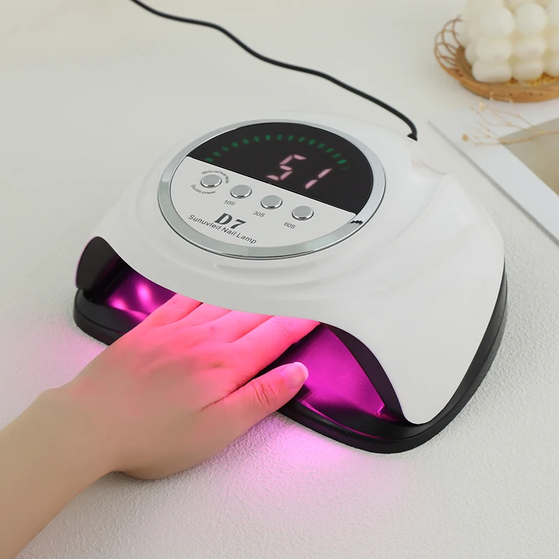 D7 poderoso 66leds luz vermelha conduziu a lâmpada do prego para gel unha polonês secagem inteligente sensor profissional salão de beleza da arte do prego manicure máquina