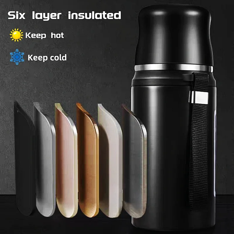 Large Capacity Stainless Steel Water Bottle With Lid Cup Vacuum Outdoor Flask Travel Thermal Cup Coffee Leakproof Thermos Bottle