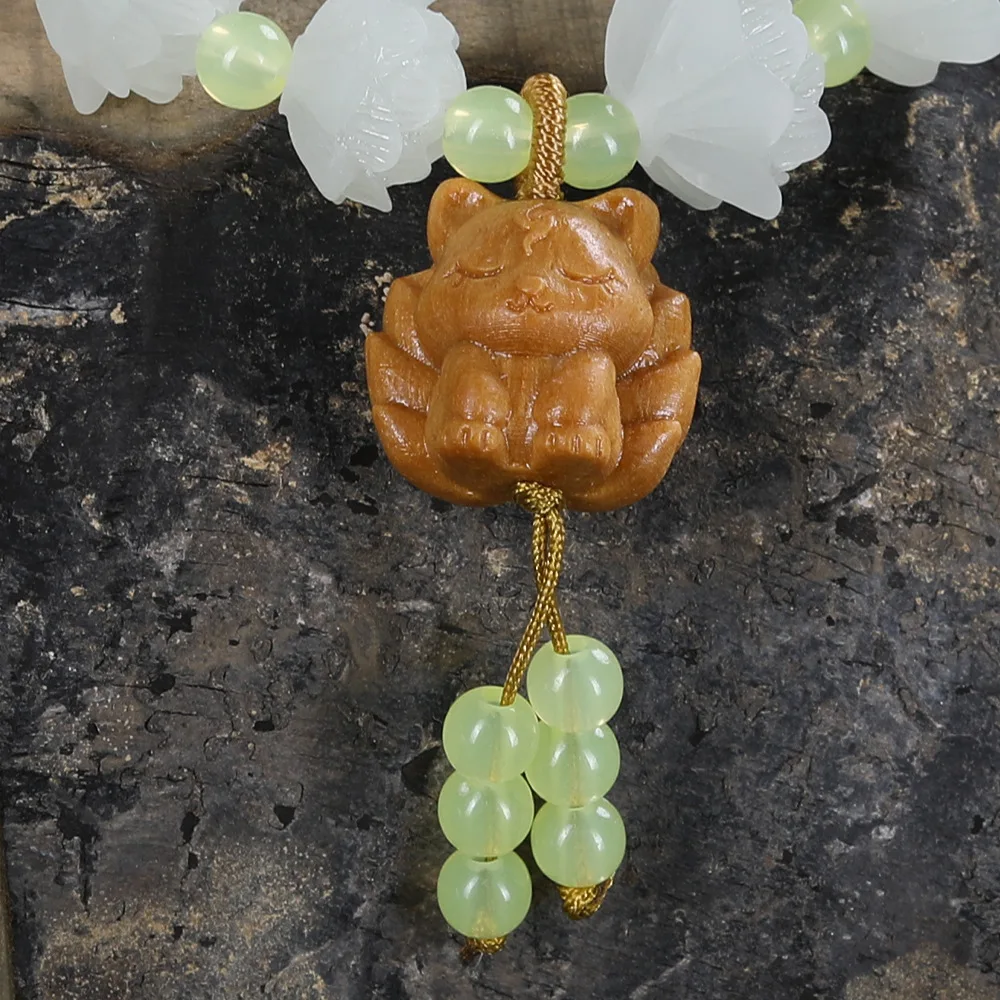 Luminous Stone Lotus Pattern DIY Sandalwood Nine-tailed Fox Bracelet Beaded Jewelry for Men and Women Gifts