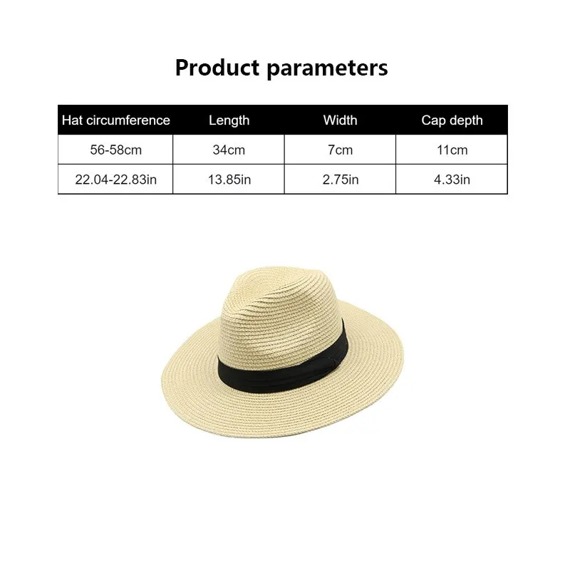 Foldable Straw Sun Hat Wide Brim Summer Floppy Beach Hat Sun Protection Panama Hat for Men Women Packable Foldable Travel