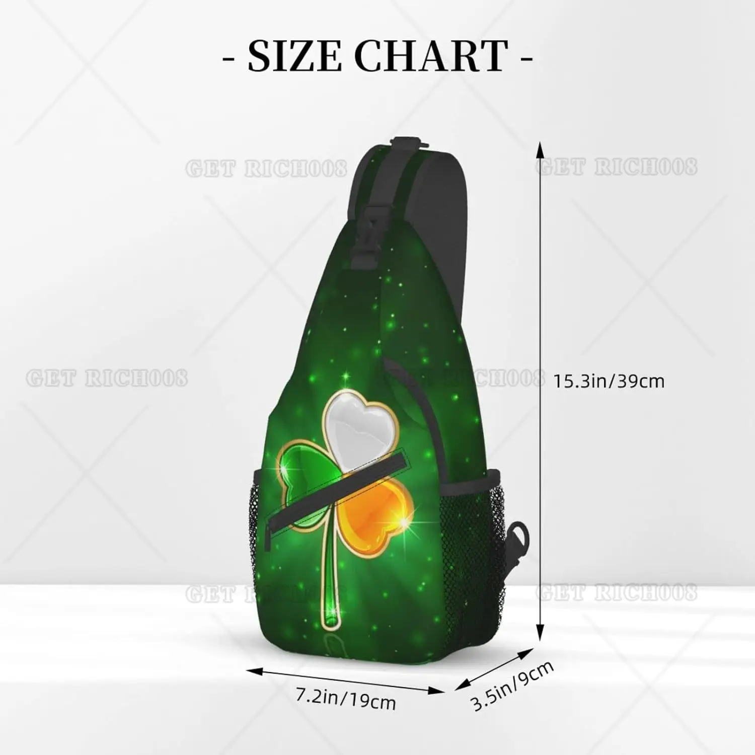 3-Farben-Klee-Rucksack zum St. Patrick\'s Day, süßer Kleeblatt-Umhängerucksack, Reisen, Wandern, Brusttasche, Tagesrucksack für Männer und Frauen