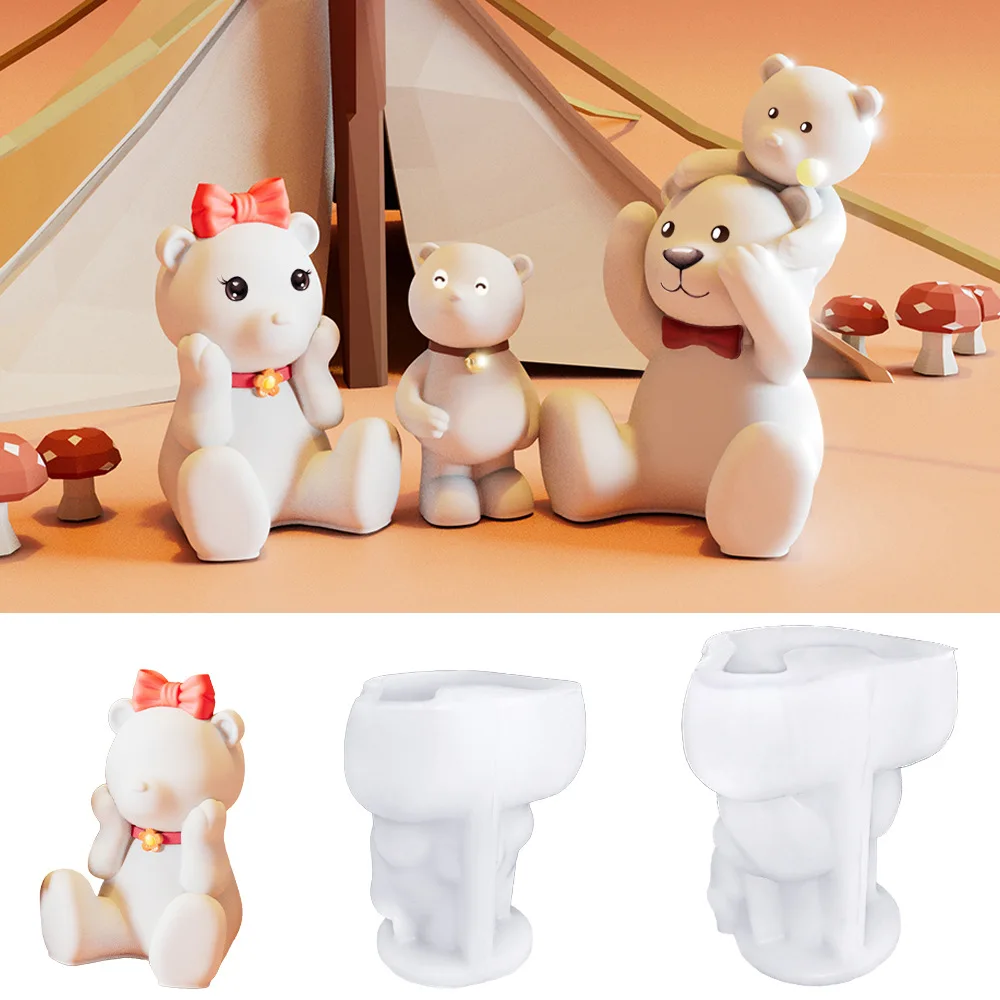 DIY Handmade 3D Bear Candle Silicone Mold Bear Daddy Mama Aromatherapy Gypsum Ornaments Candle Mold For Resin Making