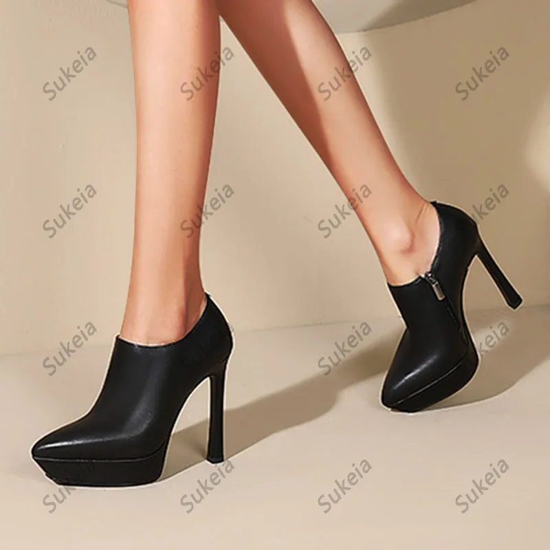 Sukeia Fashion Women Pumps Real Leather Pointed Toe Sexy Stiletto Heels Black Beige Dress Shoes Ladies Plus US Size 3-9.5