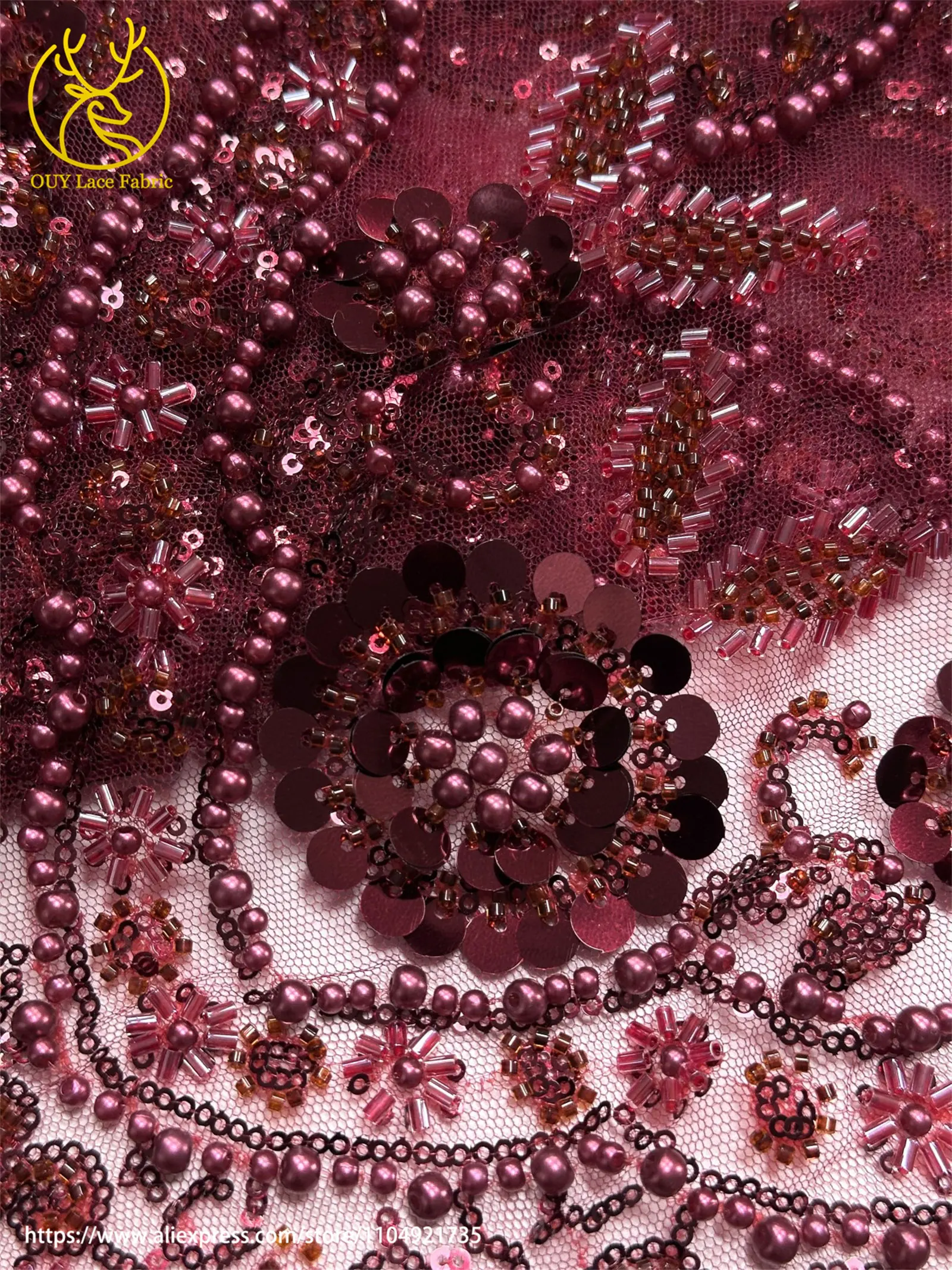 Grüner afrikanischer Pailletten-Perlen-Spitzenstoff 2026, nigerianischer französischer Mesh-Spitzenstoff, geeignet zum Nähen von Damen-Hochzeitskleidern – Detail 35