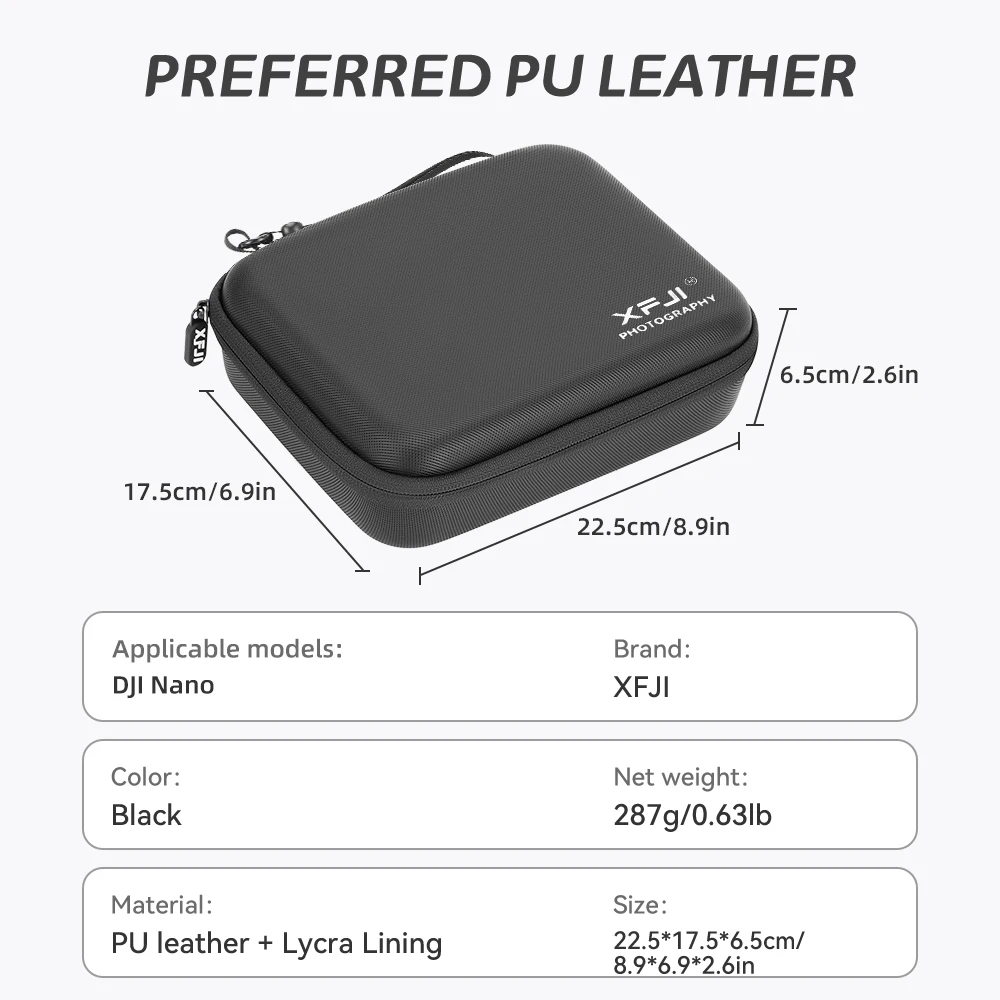 Xfji saco de armazenamento caso couro do plutônio resistente a quedas bolsa dura para dji nano vlog combo acessórios da câmera