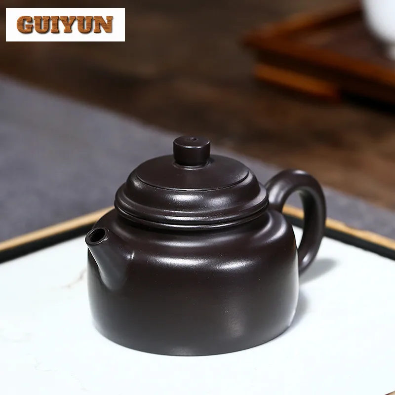 

100ml Ancient Yixing Purple Clay Teapots Artists Handmade Dezhong Pot Raw Ore Black Zhu Mud Kettle With Filter Zisha Teaset Gift