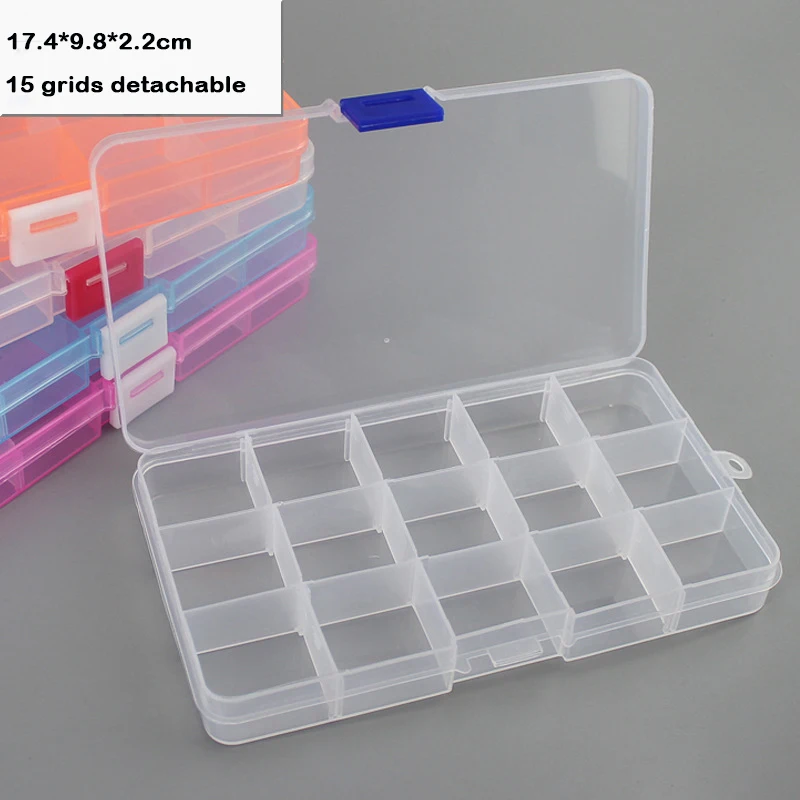 Komponenten organizer 15 Grids Transparent Kunststoff Lagerung Organizer Fach Einstellbare Container Box Für Schmuck Taste Rechteck Box Fall – Detail 1