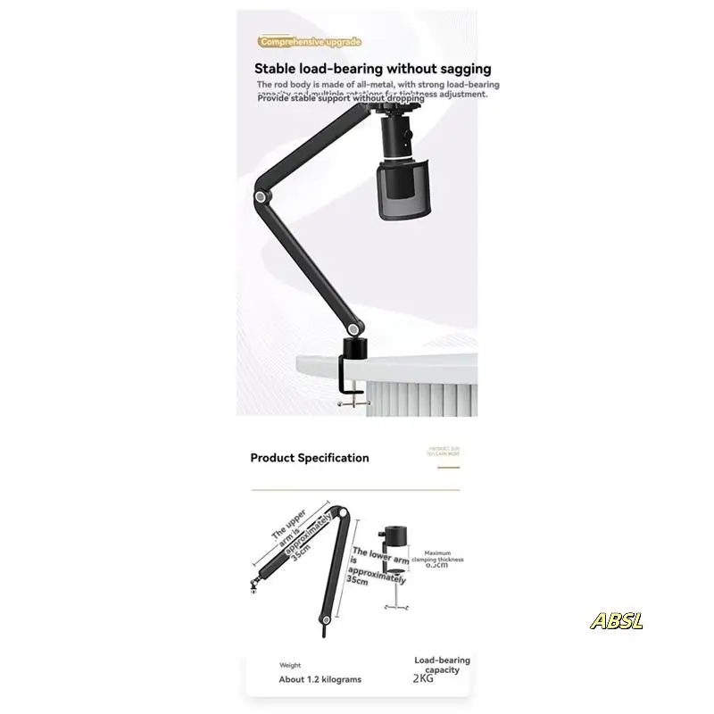 

Microphone Boom Arm,360°Rotatable Mic Stand,Microphone Holder With 3/8In 5/8In Adapters,Microphone Arm With Accessories