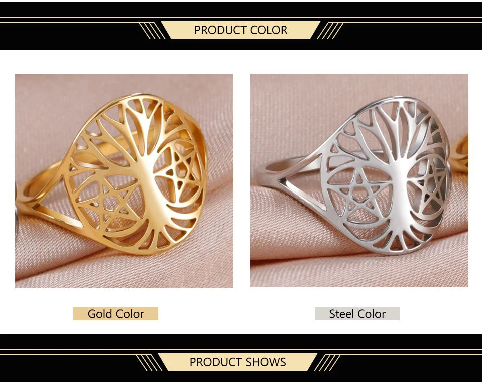 Dawapara Baum des Lebens Ring Hexerei Celtics Knoten Stammbaum Edelstahl Ring für Frauen Ehering Wicca Paar Schmuck – Detail 3