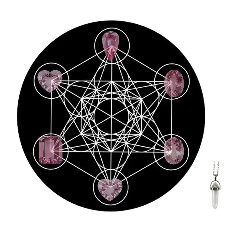 Pendulum Mat For Divination Metaphysical Round Pendulum Divination Mousepad With Crystal Necklace Spirit Altar Decoration For