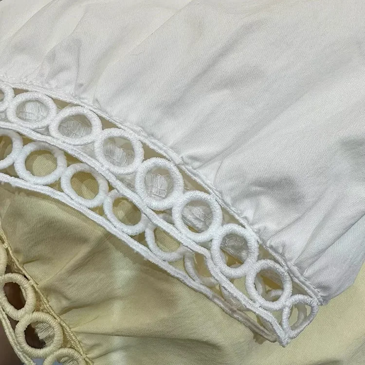 2025年新デザイン中空レーストリムワイドレッグパンツ レディース、夏用薄手ハイウエスト9分丈ランタンカジュアルパンツ