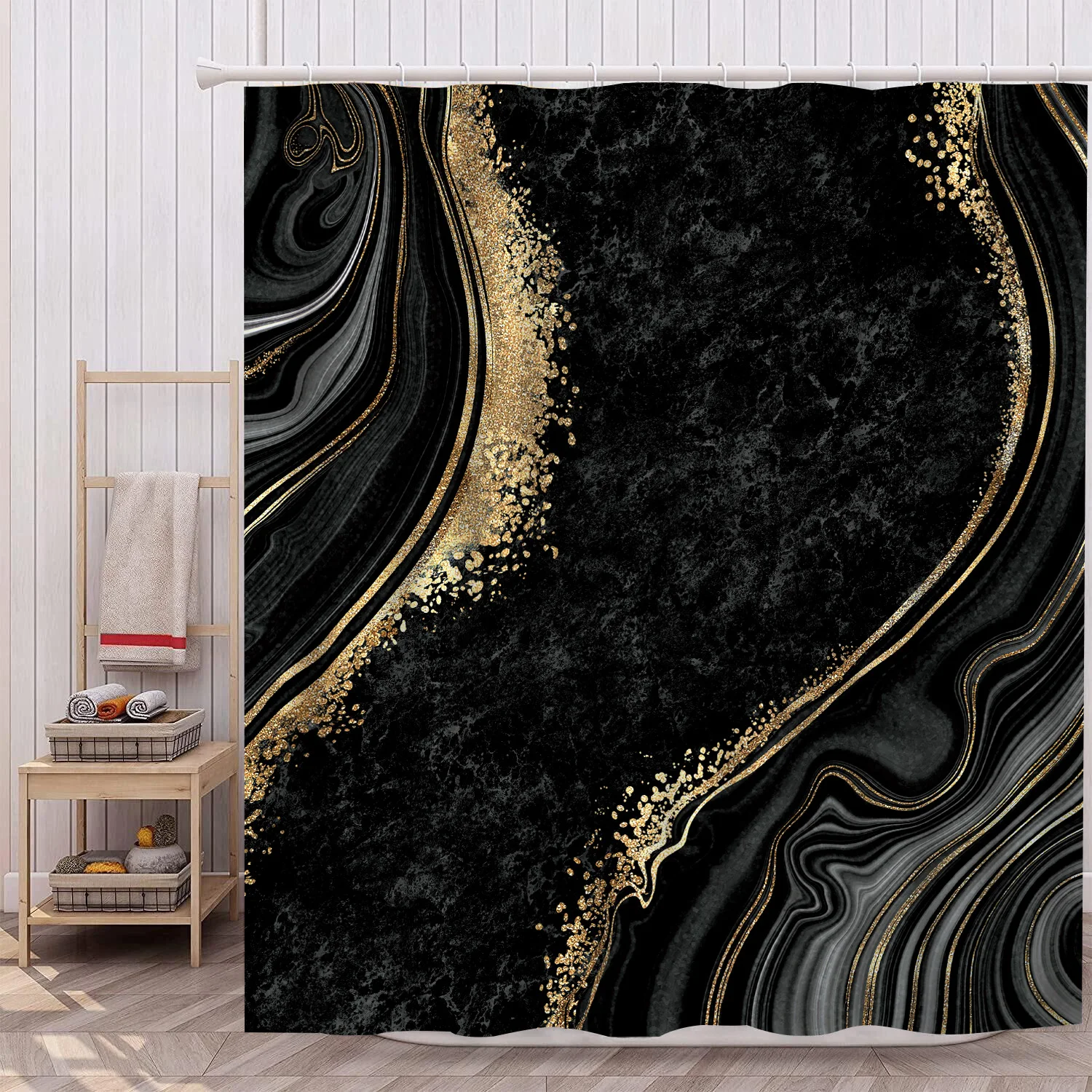 1Pc marble waterproof shower curtain, elegant luxurious bathroom decor, with 12 plastic hooks