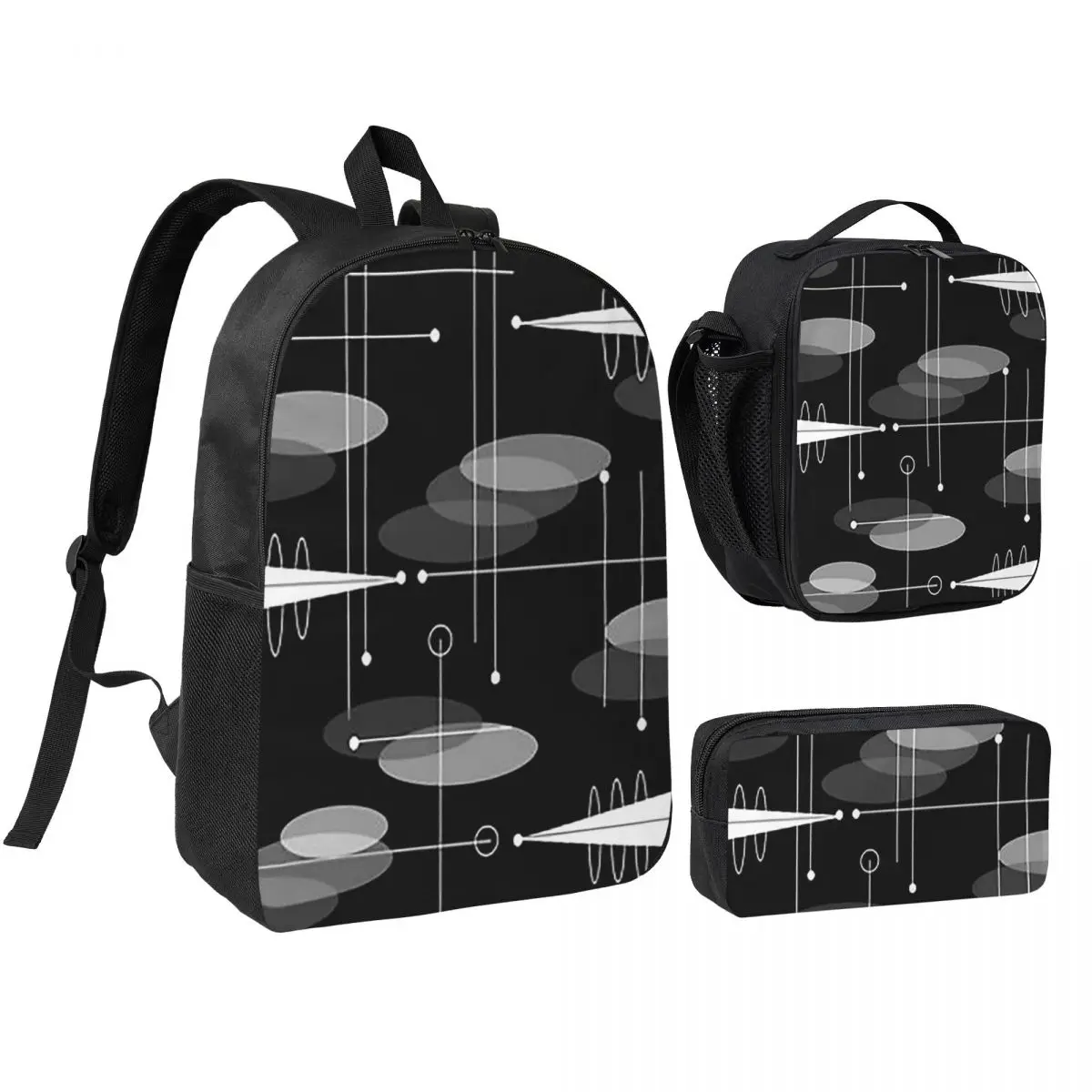 

Mid-Century Atomic Space Age Backpack Student BookBag School Bag Shoulder Bags 3ps Insulated Lunch Bag Pencil Case