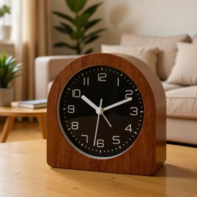 Japanese Solid Wood Alarm Clock Creative Retro Silent Wake-up Clock Bedroom Bedside Ornaments Children Waking Up Quartz Watch