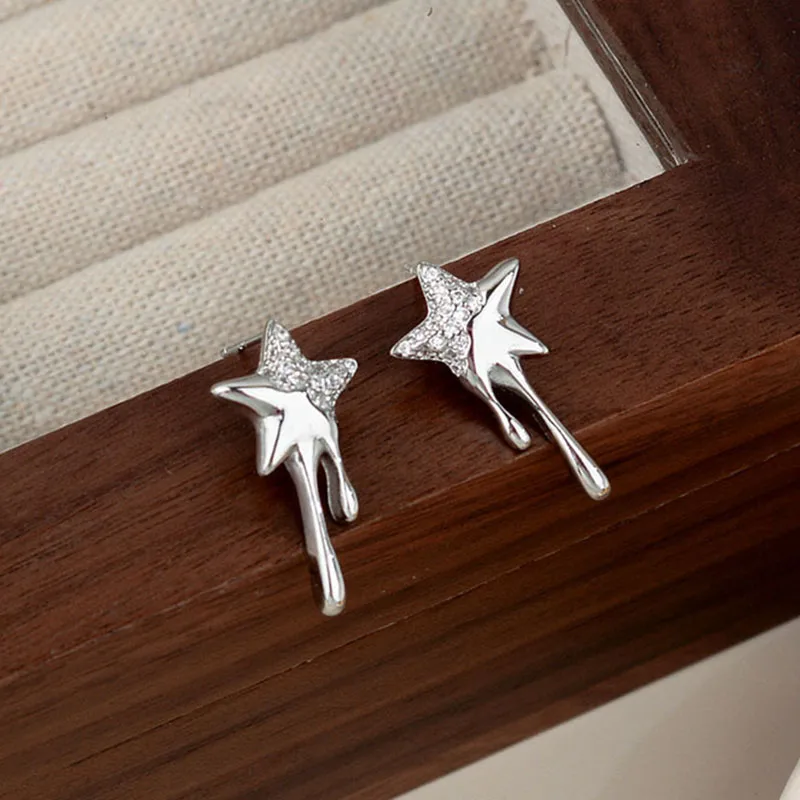 

VENTFILLE Silver Color Star Earring For Women Girl Liquid Lava Zircon Ear Studs Jewelry Birthday Gift Dropshipping Wholesale