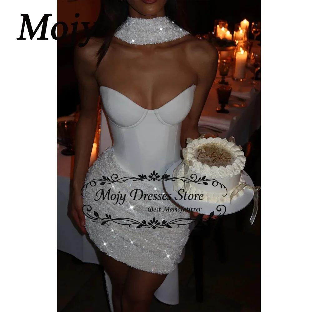 Mojy 2026 Short Cocktail Dress with Sequined Sleeveless Pleat Short Party Dresses Vestido De Noche Customized платье вечернее