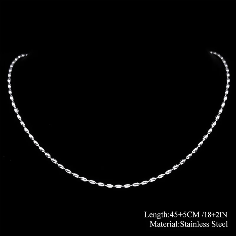 Stainless Steel  Aesthetic Rice Bead Chain  Necklace for Women Men Silver/Gold Color Choker Jewelry Marking Accessories joyas