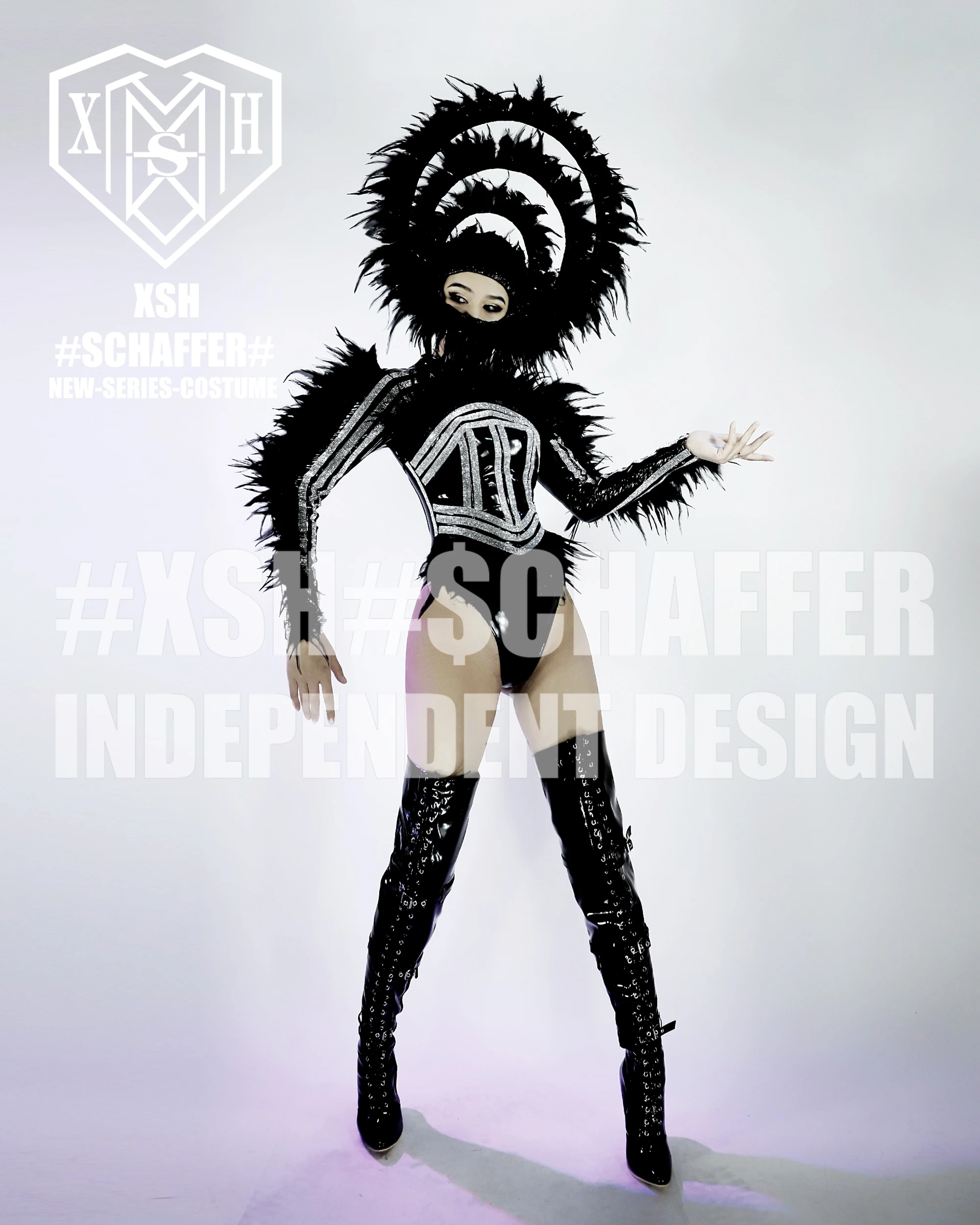 Nightclub bar GOGO female dark feather alternative Gothic Halloween DS female personality costume