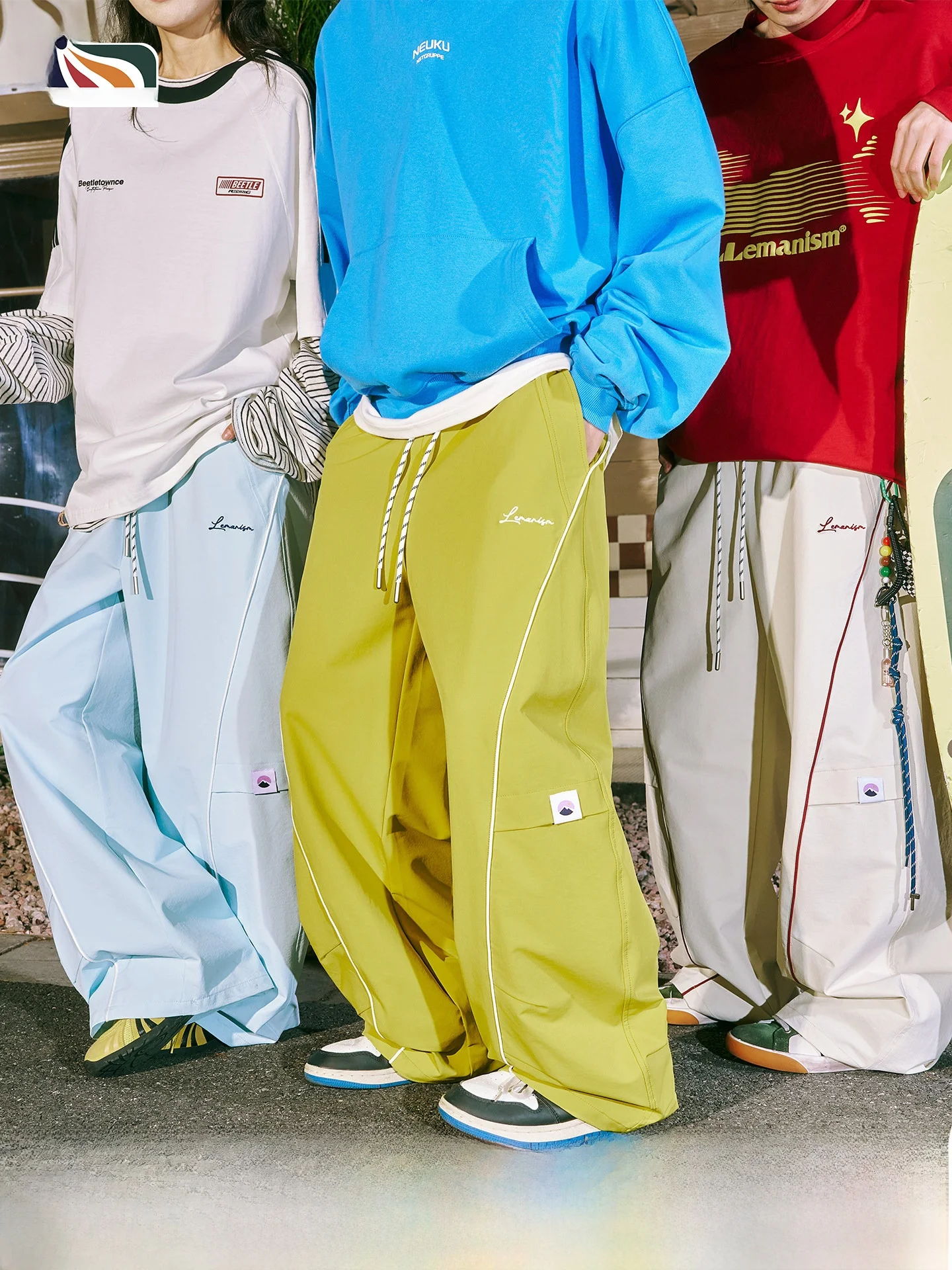 

Lemanism American Trendy Brand Color Block Line Casual Pants Men's Spring New Loose Pants Women's Couple Style Straight Leg