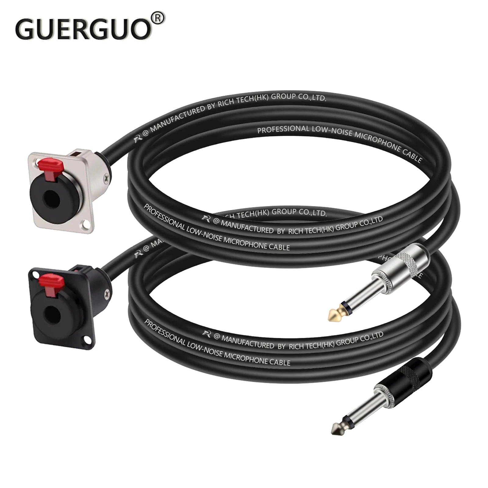 1PC 6.35MM Stereo Female D-Type Panel Mount to 6.5MM Mono Jack Colorful Cable 1/4\