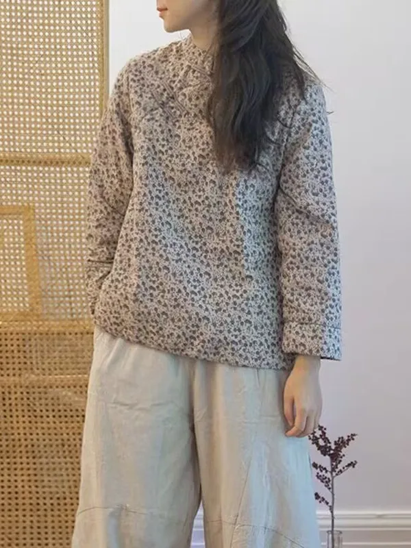 

Ретро Sle ort Cotton Jaet Цветочная вышивка на пуговицах Теплое этническое Sle Женское модное тонкое хлопковое пальто Осень-зима N...