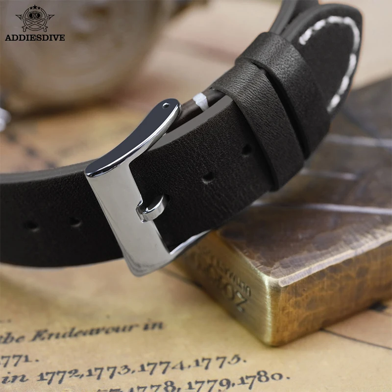 ADDIESDIVE Men\'s Leather Watch Strap 20mm Black Orange Brown Quick Release Leather Strap Replacement Steel Metal Buckle