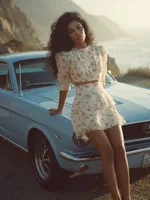 Floral Print Layered Ruffle Mini Skirt Suit Women's Round Neck Puff Sleeve Crop Top Skirts 2 Pieces Set 2026 Summer Dating Fits - Image 4