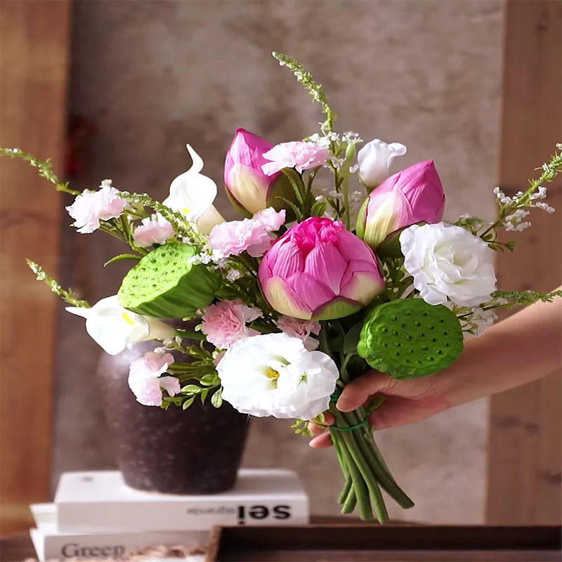 

Artificial Flower Hand Tied Bouquet, Tulip Rose, Calla Daffodil, Wedding, Bride Flower, Event, INDIGO Designed