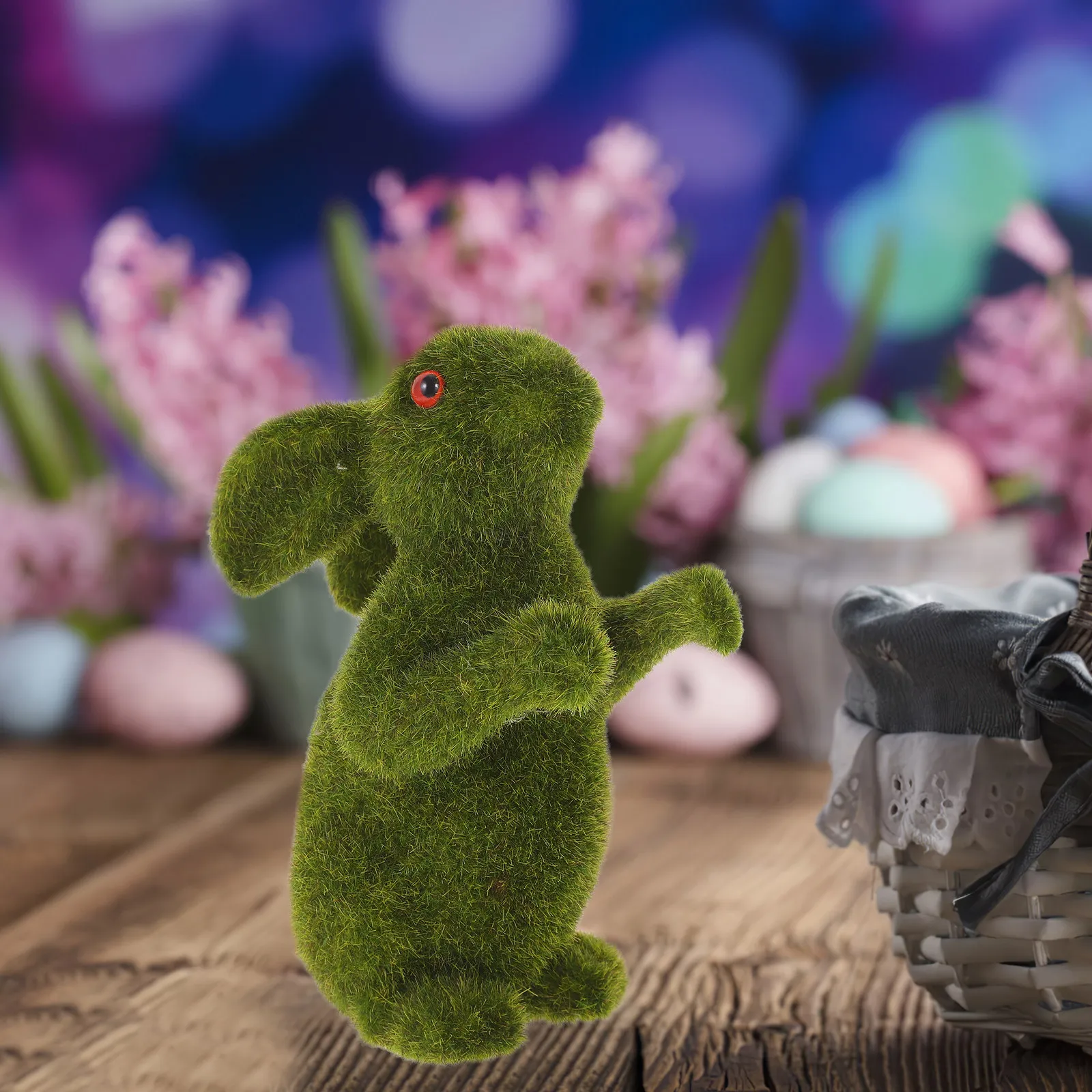 

Easter Flocking Bunny Ornament Bright Green Lovely Rabbit Decor Indoor Outdoor Artificial Small Rabbit Decoration for Garden