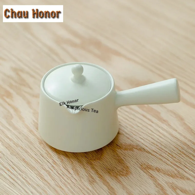 180ML Cream Yellow Matt Porcelain Teapot Japanese Side Handle Pot Zen Tea Maker Kettle with Ball Hole Chinese Tea Set Craft Gift