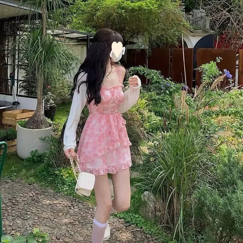 Fashion Summer Floral Camis Short Dresses Women Sexy Camisole Mini Dress Silm Fit Print Fairy Shirt Coquette Casual Y2k Clothes