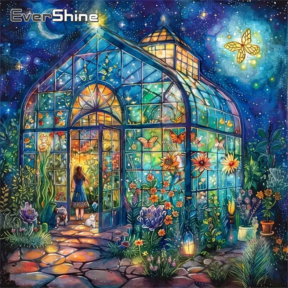 Evershine 5D DIY Diamond Mosaic Flower House Landscape Full Square Round Diamond Painting Girl Embroidery Handmade Gift