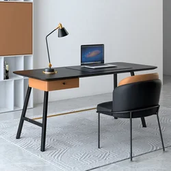 Light Luxury Black Slate Desk With Drawer Simple Modern Study Table/Computer Table/Office Table Metal Leg And Comfortable Chair