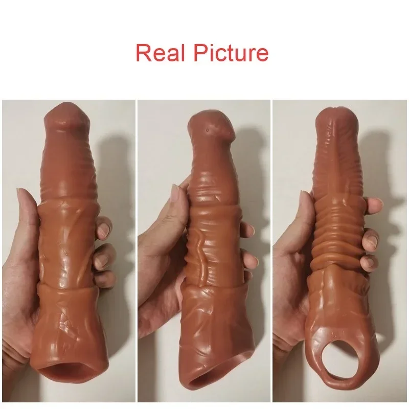 FXINBA جديد 24 سنتيمتر كبير القضيب كم موسع كبير لينة الكبار الجنس لعب للرجال الديك كم ديك المكبر الذكور قابلة لإعادة الاستخدام الواقي الذكري تأخير #1