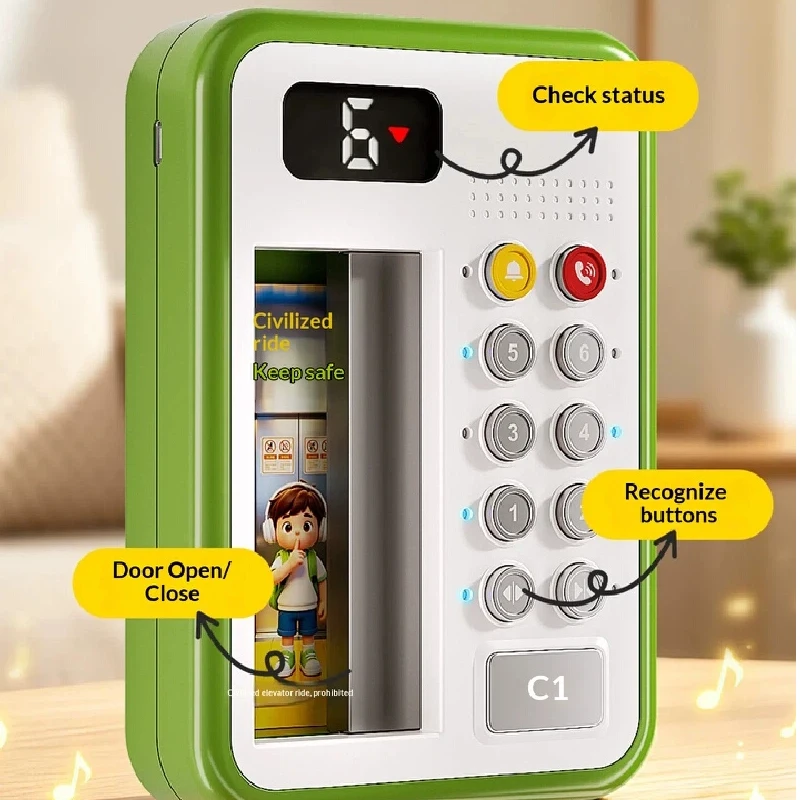 Xinge Elevator Toy Simulated Elevator Button Panel Educational Cognitive Learn Numbers Common Sense Adjustable Volume Gift