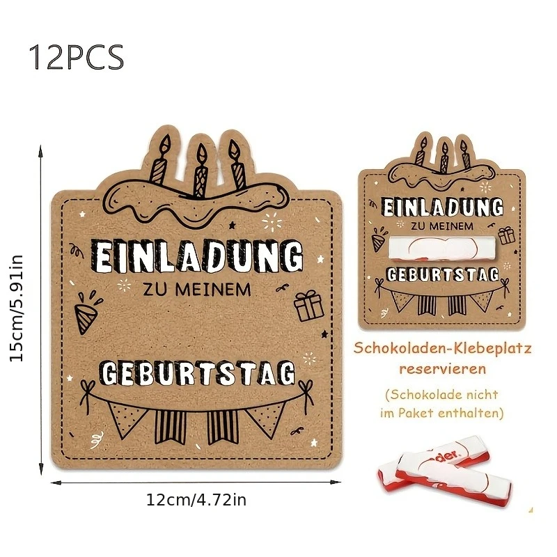 12pcs German Birthday Invitation Cards - Kraft Paper DIY Handmade, Festive Designs for Boys & Girls (Christmas/New Year) view 4