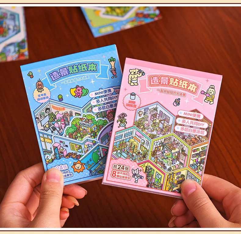 Kawaii ثلاثية الأبعاد 8in1 كتاب ملصق صغير الكرتون المشهد DIY بها بنفسك سكرابوكينغ لمهرجان هدية سكرابوكينغ ملصقات بولي كلوريد الفينيل ملصق ورقة