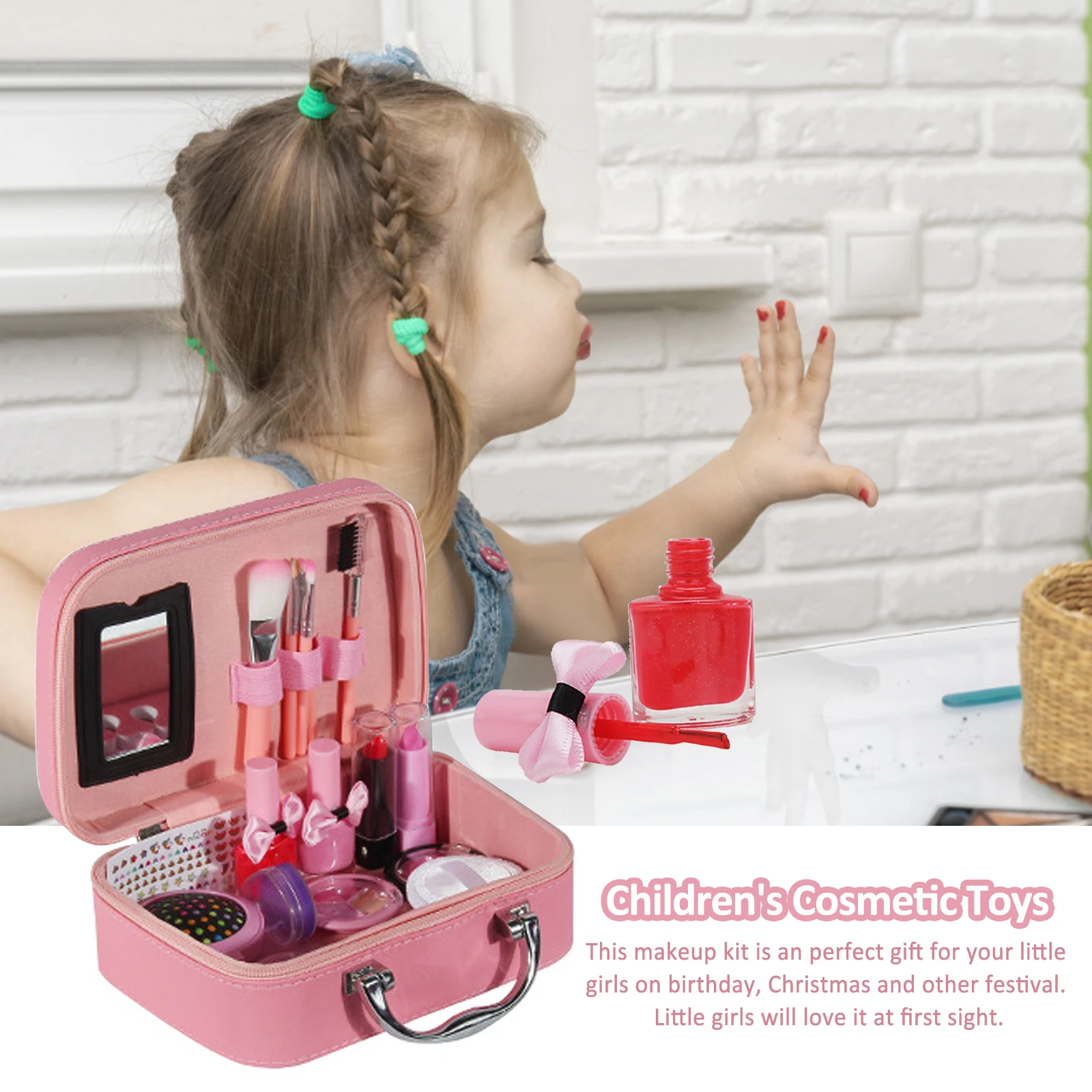 Girls Makeup Kit Real Kids Make Up Set Children's Cosmetic Toys Princess Makeup Handbag Beauty Play Set for Little Girls Party