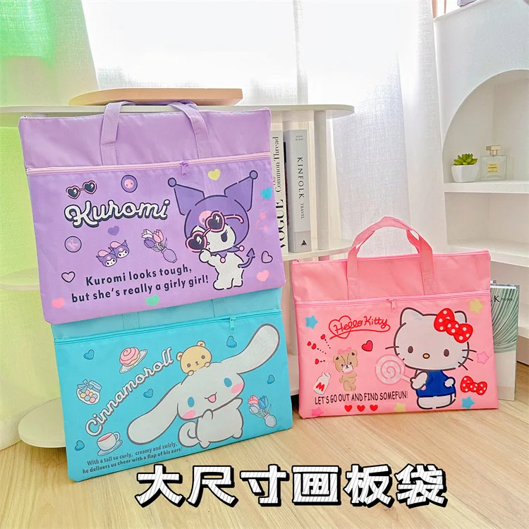 Sanrio File Bag Hello Kitty Cinnamoroll Kuromi A3 Test Paper Document Textbook Storage Bag Student Art Paper Storage Bag Gift