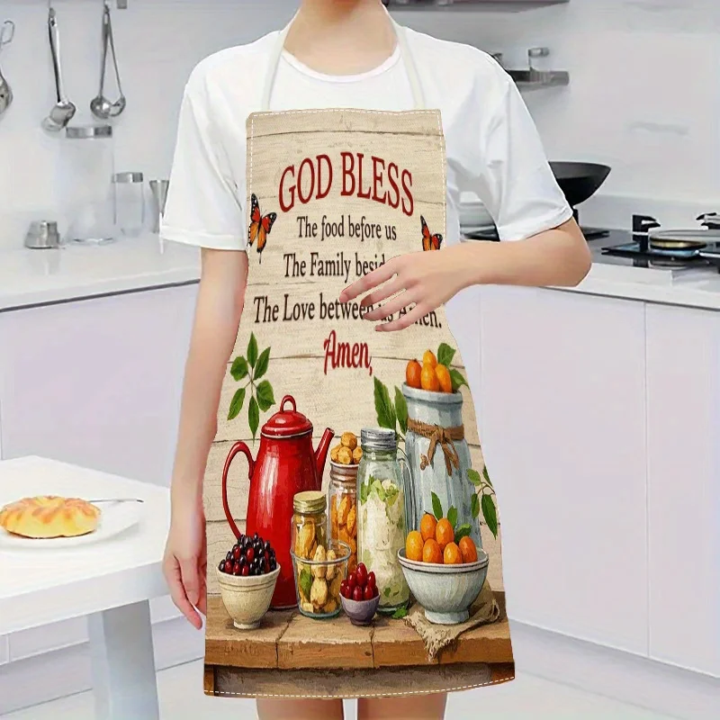 1pc Linen Kitchen Apron Vintage Food Print 