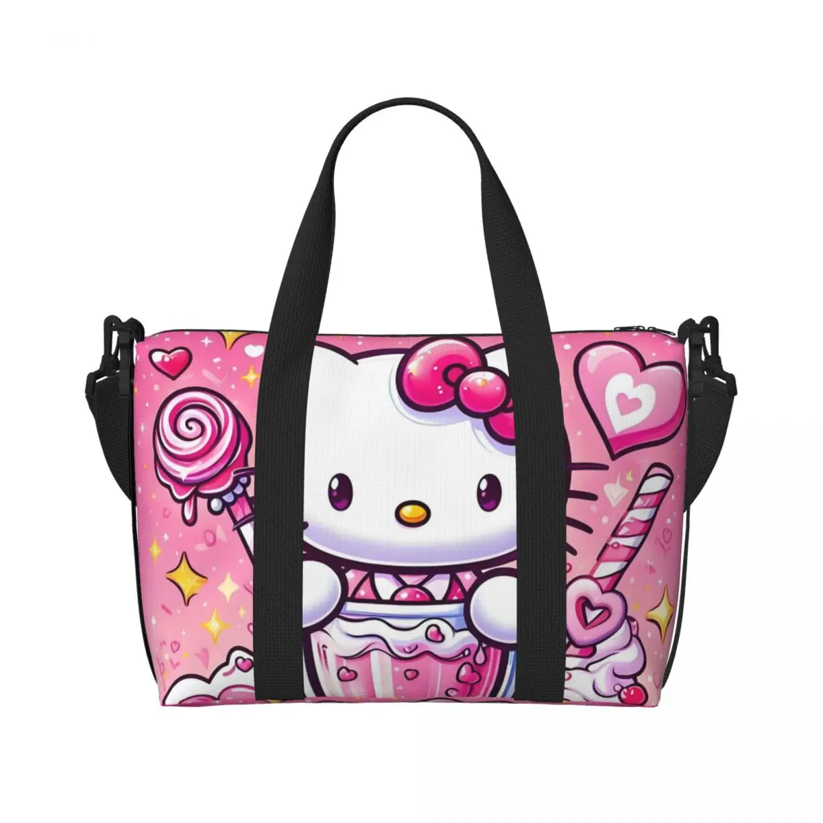 

Custom Hello Kitty Cartoon Tote Bag for Women Large Capacity Japan Anime Kawaii Cat Beach Gym Travel Bags