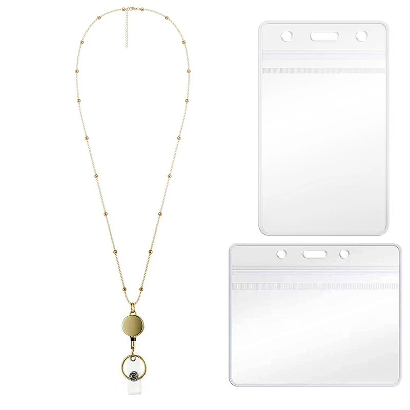 Smycz do identyfikatora z wysuwanym klipsem, uchwyt na kartę identyfikacyjną, łańcuszek ze stali nierdzewnej, naszyjnik, brelok dla kobiet i mężczyzn, dla pracowników, hurt.