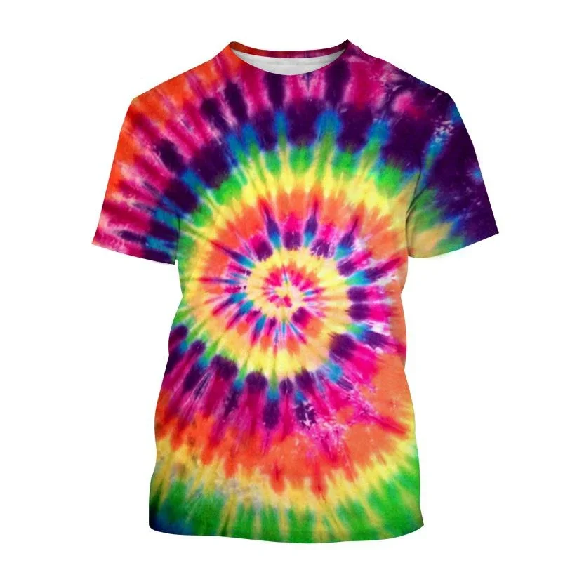 

New Gradient Color Tie-dye Pattern 3D Printed T-shirt Men's and Women's Spiral Round T-shirt Men's and Women's Fashion